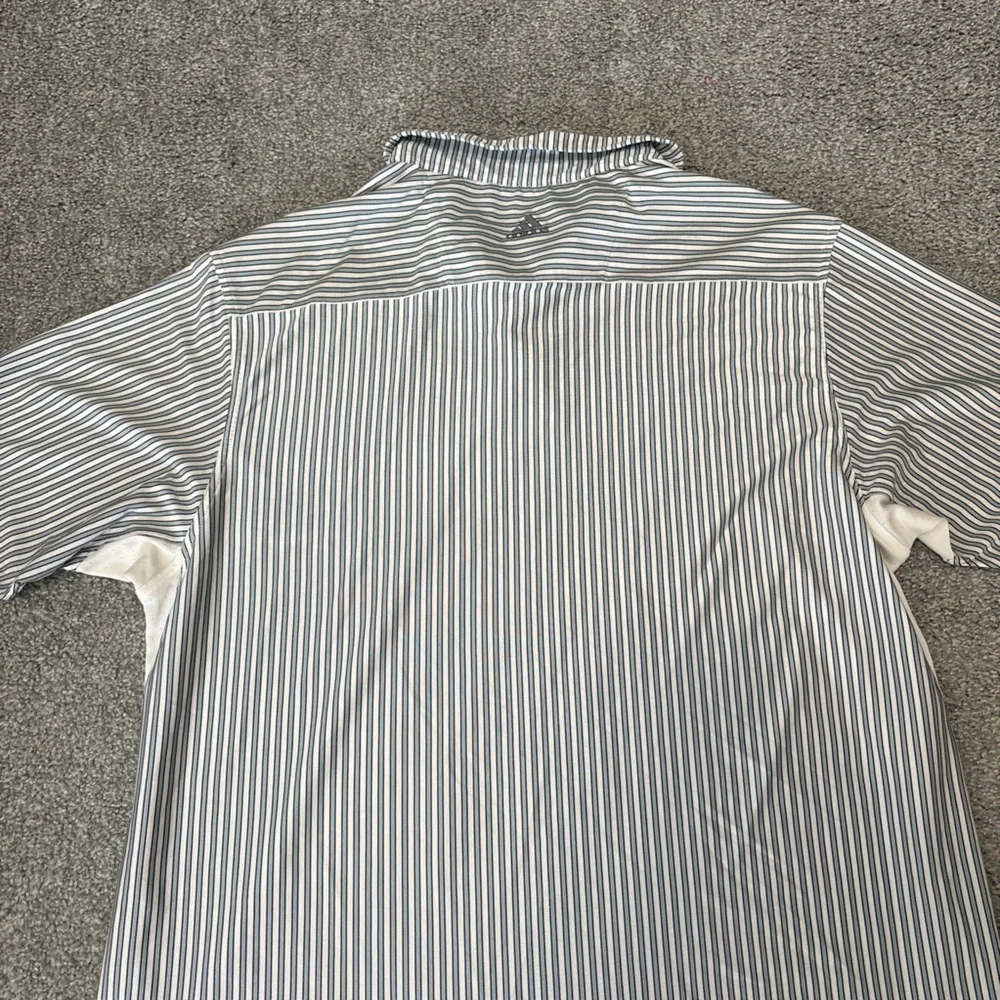adidas polo shirt mens large‎ blue gray stripe athletic climatecool golf outdoor